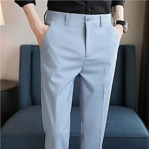 Men's Casual Pants Ankle-Length Solid Color Micro-elastic Slim Fit Black Blue Green 2023 Lightinthebox