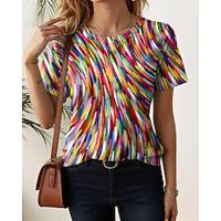 Women's T shirt Tee Holiday Rainbow Short Sleeve Stylish Crew Neck Summer Lightinthebox