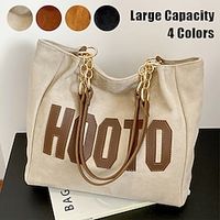 Women's Tote Shoulder Bag Bucket Bag PU Leather Outdoor Daily Holiday Zipper Large Capacity Lightweight Durable Solid Color Letter dark brown Black Brown miniinthebox - thumbnail