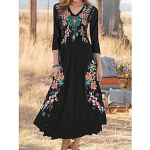 Women's Casual Dress Swing Dress Midi Dress Black 34 Length Sleeve Floral Ruched Print Fall Winter V Neck Stylish Casual 2022 S M L XL XXL 3XL Lightinthebox