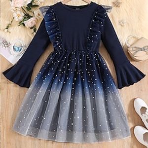 Kids Girls' Dress Solid Color Knee-length Dress School Crew Neck Long Sleeve Fashion Dress 7-13 Years Winter Navy Blue Lightinthebox