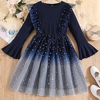Kids Girls' Dress Solid Color Knee-length Dress School Crew Neck Long Sleeve Fashion Dress 7-13 Years Winter Navy Blue Lightinthebox - thumbnail