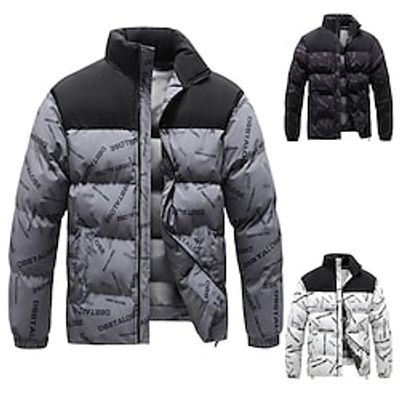 Men's Puffer Jacket Quilted Jacket Parka Windproof Warm Casual Daily Color Block Outerwear Clothing Apparel Casual Daily Black Gray White Lightinthebox