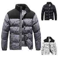 Men's Puffer Jacket Quilted Jacket Parka Windproof Warm Casual Daily Color Block Outerwear Clothing Apparel Casual Daily Black Gray White Lightinthebox - thumbnail