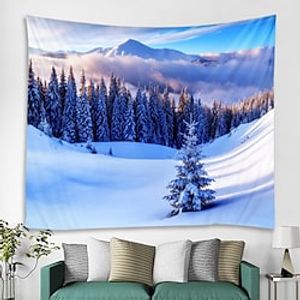 Winter Snowing Snow Scene Woods Large Tapestry Art Deco Blanket Curtain Hanging Home Bedroom Living Room Decoration miniinthebox