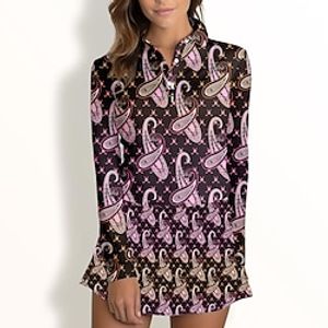 Women's Polo Shirt Golf Shirt Button Up Polo Breathable Quick Dry Moisture Wicking Long Sleeve Golf Apparel Golf Clothes Regular Fit Paisley Spring Autumn Tennis Golf Pickleball Lightinthebox