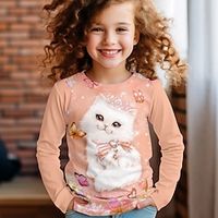 Girls' 3D Cat Tee Shirt Pink Long Sleeve 3D Print Spring Fall Active Fashion Cute Polyester Kids 3-12 Years Crew Neck Outdoor Casual Daily Regular Fit Lightinthebox - thumbnail