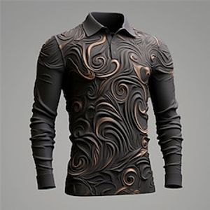 Totem Vintage Men's 3D Print Golf Polo Outdoor Casual Daily Streetwear Polyester Long Sleeve Turndown Polo Shirts Yellow Blue Green Fall  Winter S M L Micro-elastic Lapel Polo miniinthebox
