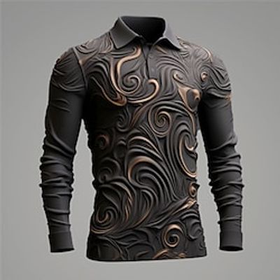 Totem Vintage Men's 3D Print Golf Polo Outdoor Casual Daily Streetwear Polyester Long Sleeve Turndown Polo Shirts Yellow Blue Green Fall  Winter S M L Micro-elastic Lapel Polo miniinthebox