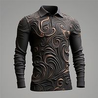 Totem Vintage Men's 3D Print Golf Polo Outdoor Casual Daily Streetwear Polyester Long Sleeve Turndown Polo Shirts Yellow Blue Green Fall  Winter S M L Micro-elastic Lapel Polo miniinthebox - thumbnail