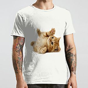 Men's Unisex Tee T shirt Shirt 3D Print Cat Graphic Prints Animal Plus Size Print Short Sleeve Casual Tops Fashion Designer Big and Tall Round Neck White  Sports  Summer Lightinthebox