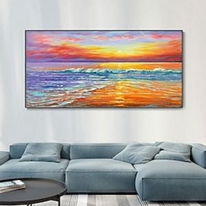 Hand Painted Seascape Sunrise Oil Painting Wall Art Beach Texture Canvas paintingh Wall Art Sea Sunset Cloud Reflection Landscape painting Sofa Background Home Decoration ready to hang or canvas Lightinthebox