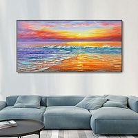 Hand Painted Seascape Sunrise Oil Painting Wall Art Beach Texture Canvas paintingh Wall Art Sea Sunset Cloud Reflection Landscape painting Sofa Background Home Decoration ready to hang or canvas Lightinthebox - thumbnail