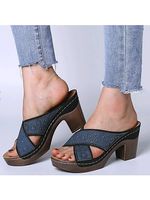 Retro cutout shoes chunky heel round toe high heel cross sandals - thumbnail
