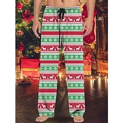 Men's Christmas Pajamas Flannel Pajama Pants Lounge Pants 1 pcs Stripe Stylish Casual Comfort Home Christmas Daily Cotton Blend Comfort Soft Pant Drawstring Elastic Waist Spring Fall Red Green Lightinthebox