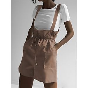 Women's Overall Backless Pocket Solid Color Square Neck Basic Daily Vacation Regular Fit Sleeveless Pink Green Khaki S M L Spring Lightinthebox