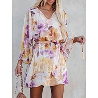 Women's Casual Dress A Line Dress Floral Backless Print V Neck Mini Dress Streetwear A Line Street Holiday Long Sleeve Summer Lightinthebox