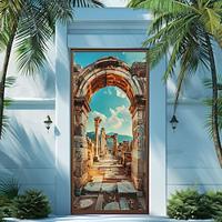 Beach Castle Door Covers Mural Decor Door Tapestry Door Curtain Decoration Backdrop Door Banner Removable for Front Door Indoor Outdoor Home Room Decoration Farmhouse Decor Supplies Lightinthebox