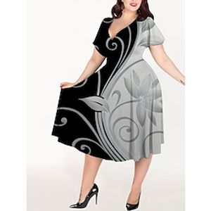 Women's Plus Size Casual Formal Dress A Line Formal Dress Graphic Color Block Midi Formal Dress Short Sleeve Print V Neck Elegant Party Black Summer Spring L XL XXL 3XL 4XL Lightinthebox