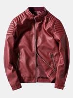 Fall Casual Slim Fit Biker Synthetic Faux Leather Jacket - thumbnail