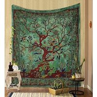 Tapestry Green Tree of Life Wall Hanging Psychedelic Tapestries Indian Cotton Twin Bedspread Picnic Sheet Wall Decor Blanket Wall Art Hippie Bedroom Livingroom Lightinthebox - thumbnail