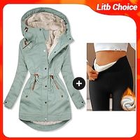 Women's Parka  Leggings Fleece Lined Puffer Jacket Ankle-Length Winter Leggings Windproof Warm Zipper Winter Coat Micro-elastic High Waist Tights Pocket Long Sleeve Fall Lightinthebox - thumbnail