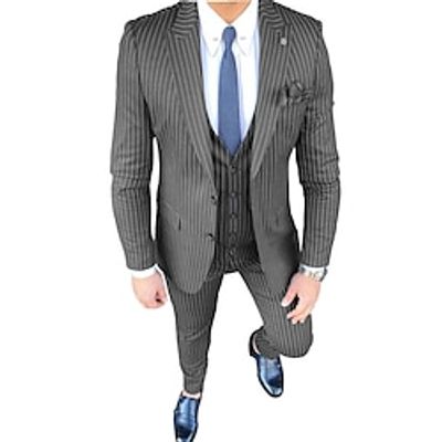 Black Red Burgundy Men's Pinstripe Wedding Suits Striped 3 Piece Business Formal WorkWear Plus Size Single Breasted Two-buttons 2024 Lightinthebox