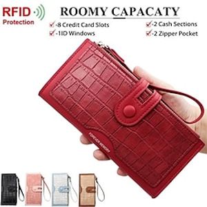 Women's Wallet Mobile Phone Bag PU Leather Outdoor Daily Buckle Zipper Large Capacity Lightweight Durable Solid Color Black Pink Red Lightinthebox