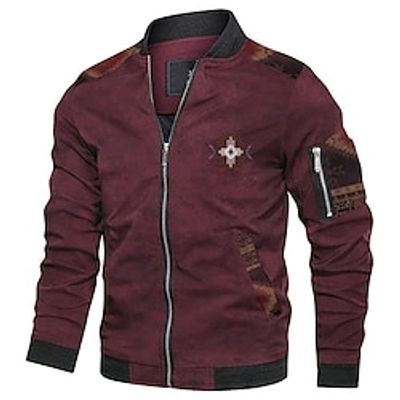 Men's Bomber Jacket Full Zip Long Sleeve Outerwear Winter Thermal Warm Windproof Soft Hiking Running Walking Sportswear Activewear Green Dark Navy Red Lightinthebox