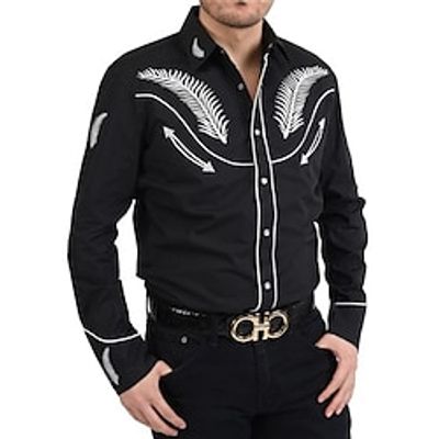 Men's Shirt Western Shirt Graphic Prints Turndown Black Red Dark Green Outdoor Street Long Sleeve Button-Down Print Clothing Apparel Fashion Streetwear Designer western style Lightinthebox