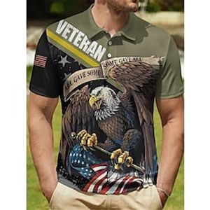 Men's Polo Shirt Golf Shirt Graphic Prints Vintage Eagle Turndown Black Yellow Blue Green Outdoor Street Short Sleeves Button-Down Print Clothing Apparel Sports Fashion Streetwear Designer Lightinthebox