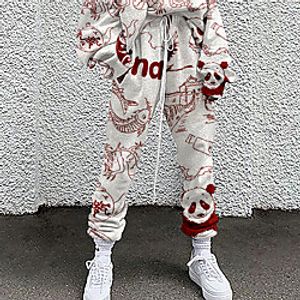Women's Fashion Casual / Sporty Comfort Going out Weekend Active Pants Graphic Prints Graffiti Full Length Pocket Elastic Drawstring Design Print Black / White White Black Yellow Khaki miniinthebox