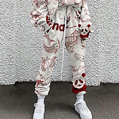 Women's Fashion Casual / Sporty Comfort Going out Weekend Active Pants Graphic Prints Graffiti Full Length Pocket Elastic Drawstring Design Print Black / White White Black Yellow Khaki miniinthebox