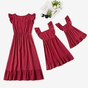 Mommy and Me Dresses Cotton Solid Color Ruffle Red Sleeveless Daily Matching Outfits / Summer / Print miniinthebox