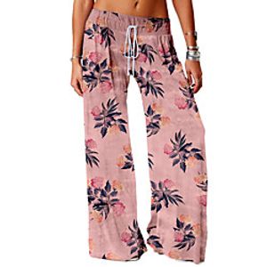 Women's Basic Soft Comfort Daily Home Chinos Pants Graphic Flower / Floral Full Length Elastic Drawstring Design Print Black Blue Red Yellow Blushing Pink miniinthebox