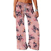 Women's Basic Soft Comfort Daily Home Chinos Pants Graphic Flower / Floral Full Length Elastic Drawstring Design Print Black Blue Red Yellow Blushing Pink miniinthebox - thumbnail