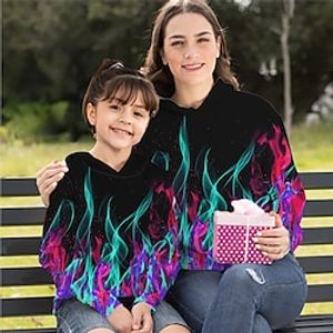 Mommy and Me Hoodie Optical Illusion Sports  Outdoor Print Black Long Sleeve Active Matching Outfits miniinthebox