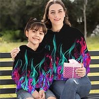 Mommy and Me Hoodie Optical Illusion Sports  Outdoor Print Black Long Sleeve Active Matching Outfits miniinthebox - thumbnail