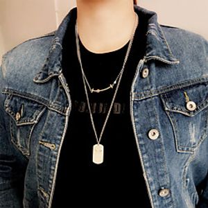 Women's Men's Pendant Necklace Chain Necklace Engraved Vertical / Gold bar Precious Laugh Joy Blessed Unique Design Ethnic Fashion Punk Titanium Steel Silver 63 cm Necklace Jewelry 2pcs For Street miniinthebox