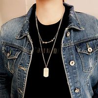 Women's Men's Pendant Necklace Chain Necklace Engraved Vertical / Gold bar Precious Laugh Joy Blessed Unique Design Ethnic Fashion Punk Titanium Steel Silver 63 cm Necklace Jewelry 2pcs For Street miniinthebox - thumbnail