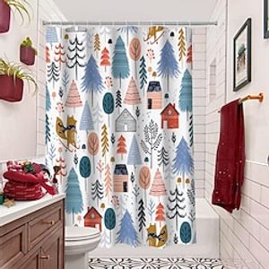 Simple Christmas Scene Decoration Shower Curtain with Hook Shower Curtain Modern Polyester Mechanical Processing Waterproof Bathroom Lightinthebox