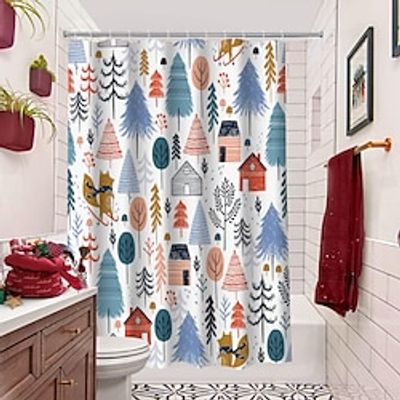 Simple Christmas Scene Decoration Shower Curtain with Hook Shower Curtain Modern Polyester Mechanical Processing Waterproof Bathroom Lightinthebox