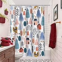 Simple Christmas Scene Decoration Shower Curtain with Hook Shower Curtain Modern Polyester Mechanical Processing Waterproof Bathroom Lightinthebox - thumbnail