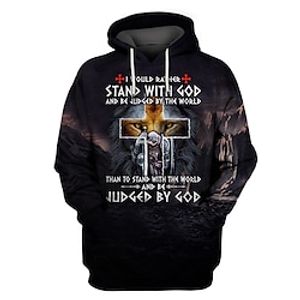 Men's Unisex Pullover Hoodie Sweatshirt Graphic Prints Cross Print Daily Sports 3D Print Designer Casual Hoodies Sweatshirts  Black miniinthebox