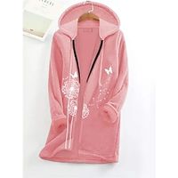 Women's Fleece Jacket Fleece Fuzzy Teddy Zip Up Print Black Pink Wine Butterfly Dandelion Casual Sports Hoodie Long Sleeve Top Micro-elastic Fall  Winter Lightinthebox - thumbnail