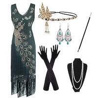 Retro Vintage Roaring 20s 1920s Flapper Dress Cosplay Costume Outfits Flapper Headband The Great Gatsby Women's Sequins Tassel Fringe Cosplay Costume Christmas Halloween Party / Evening Dress miniinthebox - thumbnail