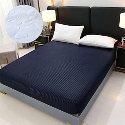 High-Quality Satin Stripe Waterproof Mattress Protector Waterproof 14 Deep Pocket Mattress Cover Fitted Sheet Style With Elastic Rubber Band Washable And Easy Care-Black Lightinthebox