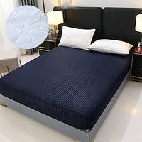 High-Quality Satin Stripe Waterproof Mattress Protector Waterproof 14 Deep Pocket Mattress Cover Fitted Sheet Style With Elastic Rubber Band Washable And Easy Care-Black Lightinthebox - thumbnail
