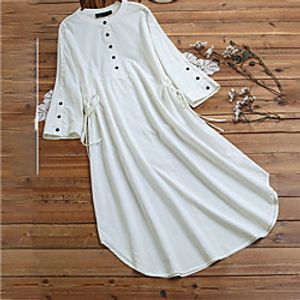 Women's A Line Dress Midi Dress Army Green White Light Blue Half Sleeve Solid Color Ruched Summer Round Neck Casual 2021 M L XL XXL 3XL 4XL 5XL / Cotton miniinthebox