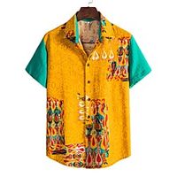 Men's Shirt Other Prints Graphic Leaves Short Sleeve Daily Tops Casual Yellow Lightinthebox - thumbnail